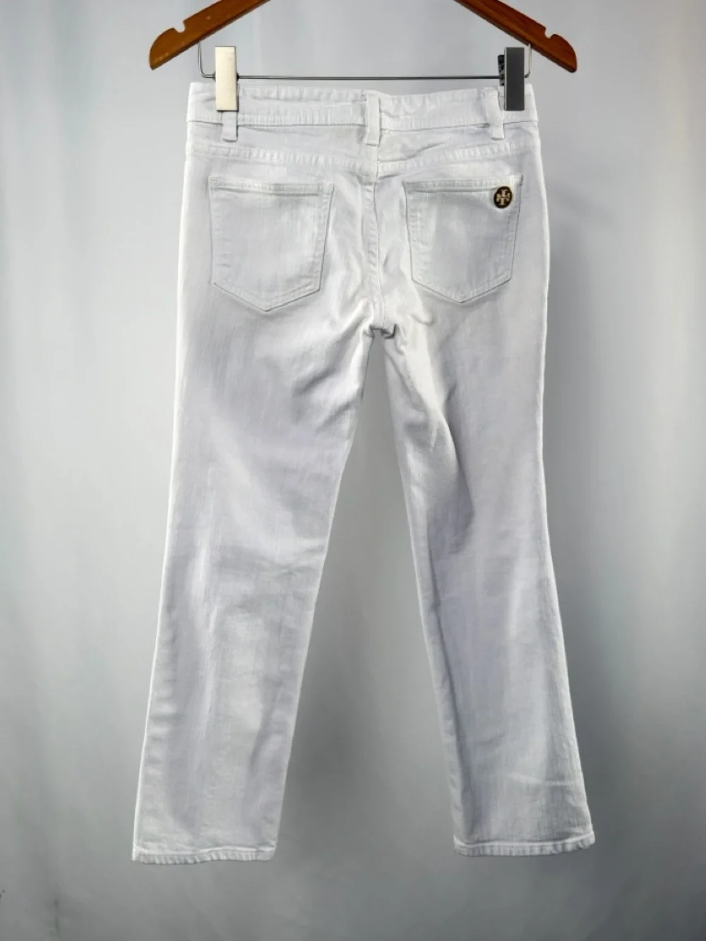Tory‎ Burch Low Rise Cotton Blend Cropped White Jeans Size 25
